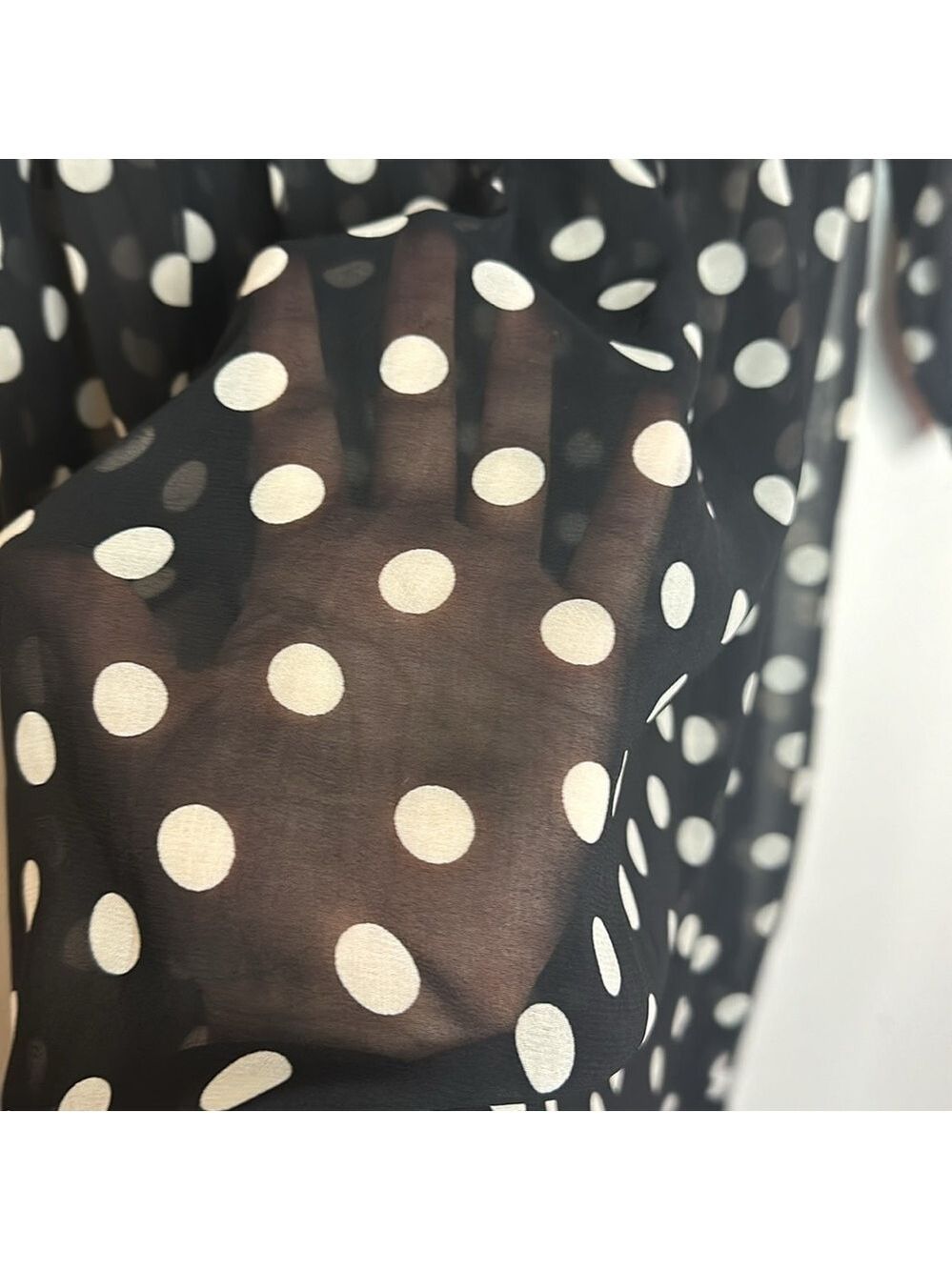 Olivaceous Polka Dot Smocked Waist Sheer Dress with Black Under Slip - Picture 10 of 14